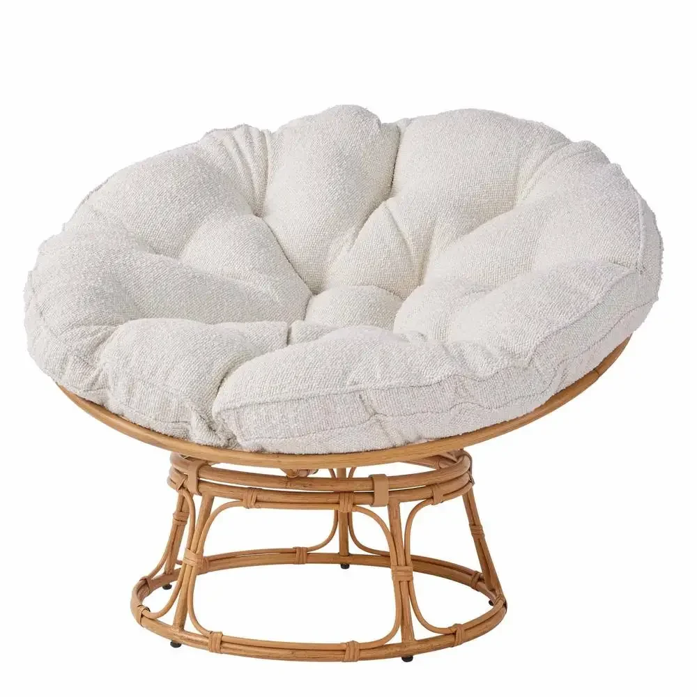 Cream Boucle Papasan Chair- Sturdy Steel Frame with Faux Wicker Accents Casual Comfort