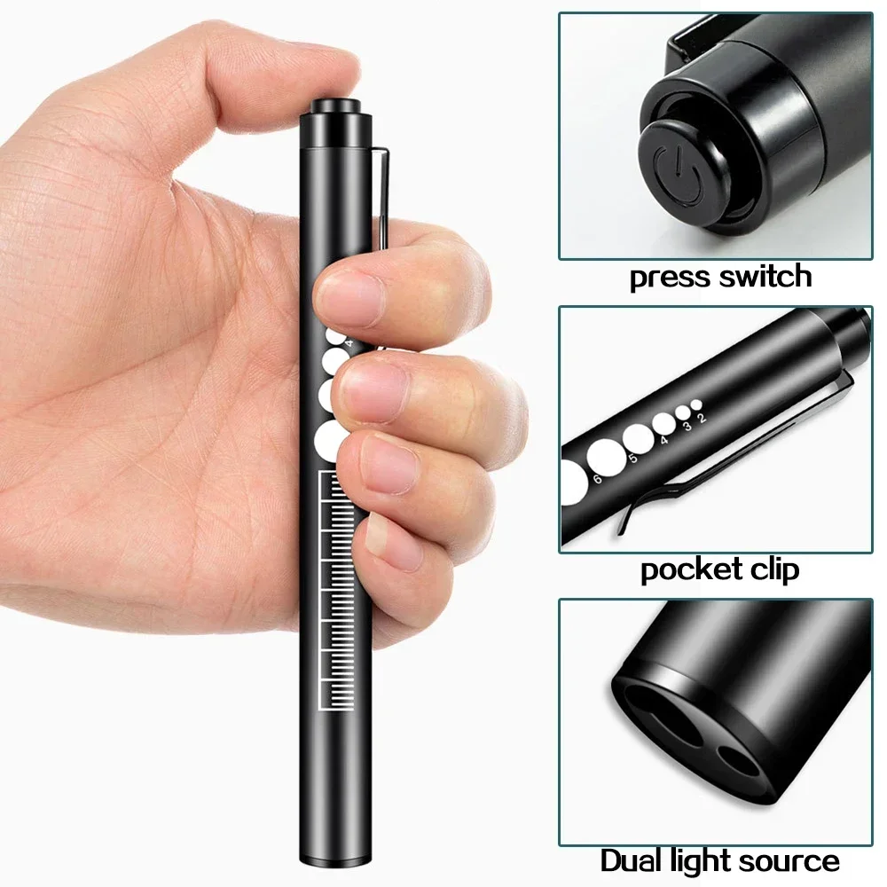 Pocket Led Flashlight USB Rechargeable Medical Handy Pen Light Mini Nursing Torch Lamp with Stainless Steel Clip for Doctors
