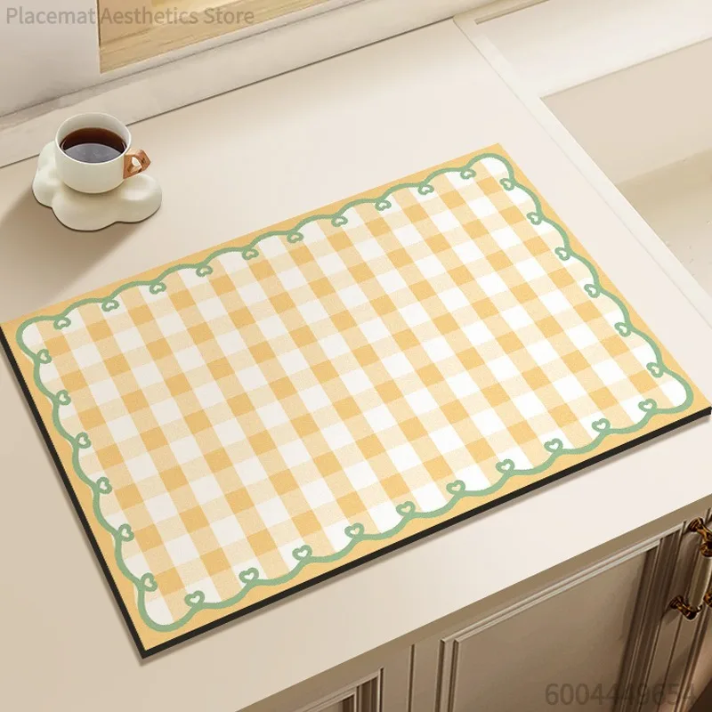 Multi‑Color Sweet Gingham Check Drying Mat Waterproof Super Absorbent Kitchen Countertop Drain Pad Table Decor Placemat
