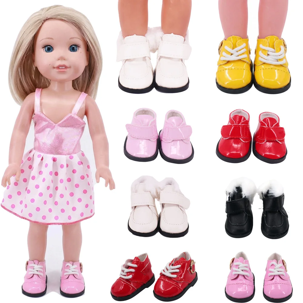 5-6CM Doll Shoes Cute Shiny Leather Shoes Boots Daily Outfit For 14.5Inch Wellie Wishers 38-40CM Doll Accessories,Girl Toys Gift