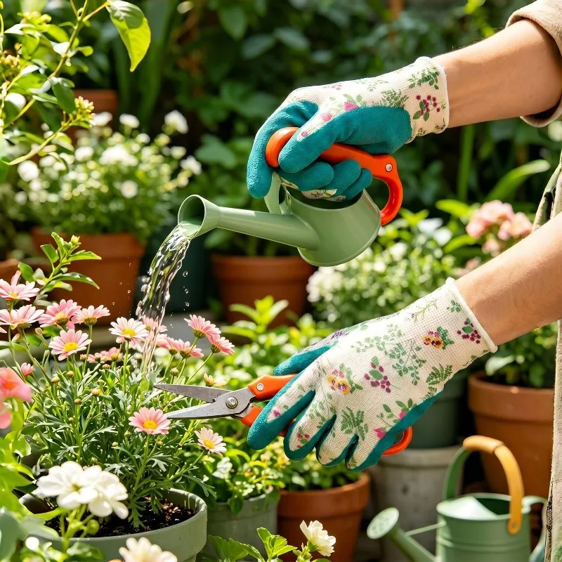 Rubber Gardening Gloves with New Printing Anti Tying Waterproof Anti Tying Planting Garden Wear Resistant Breathable Wholesale