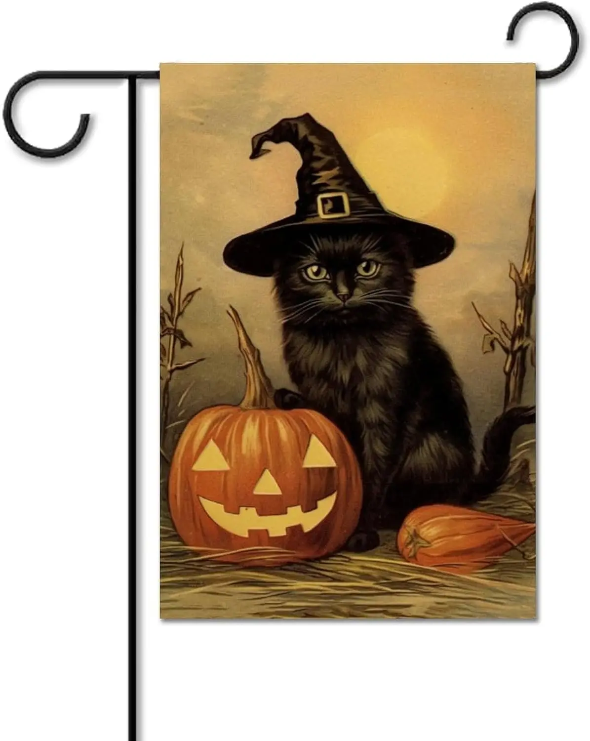 Witch Cat And Pumpkin Garden Flag Gothic Halloween Horror Spooky House Yard Flag Seasonal Holiday Outside Decoration Home Decor 