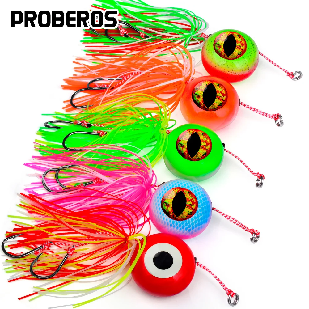 Proberos 1pc leurre de pêche à tête de gabarit lente-jupe de poulpe avec crochet d'assistance en métal, couleurs mélangées, jupes de calmar d'eau salée