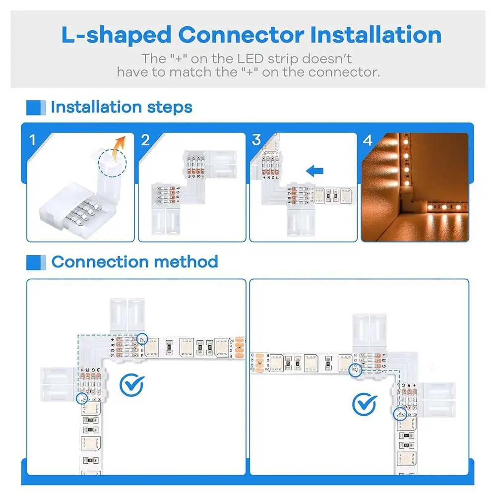 30pcs 3535/2835 LED Strip Connectors 3Pin/4Pin 8mm/10mm RGB Connectors Quick Connect Waterproof 4 Pin Connectors