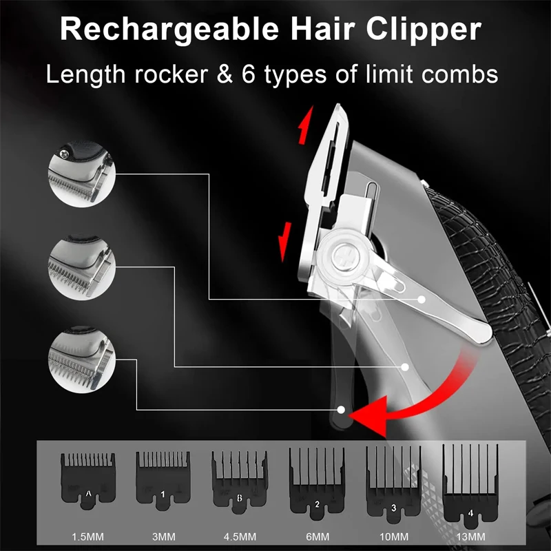 Kemei KM-K52s Professional USB LCD Black Hair Clipper Fast Rechargeable High Speed Motor Cordless Electric Hair Clipper Trimmer