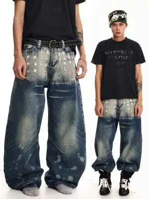 

Casual Punk Style Knife Jeans Men's Women's Casual Long Pants Cotton Polyester Blend Youth Fashion High Street Jeans
