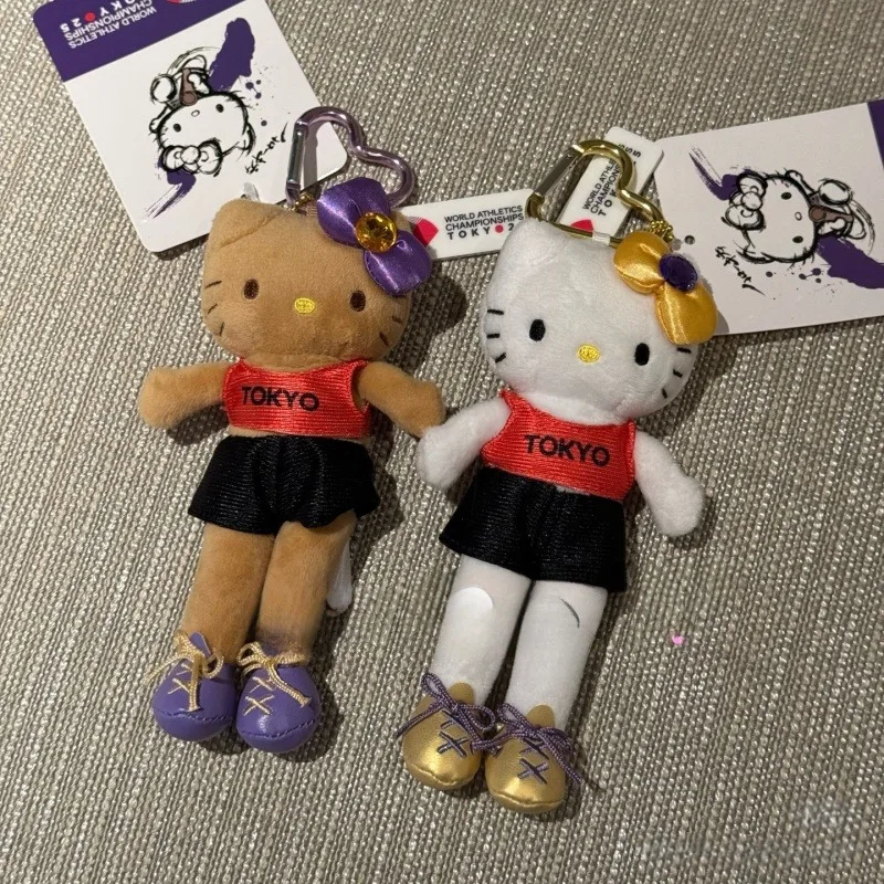 Japonês escuro pele de justo gatinho pernas longas atletismo chaveiro de pelúcia kawaii campo equipe sanrio gatinho boneca de pelúcia mochila pendurado