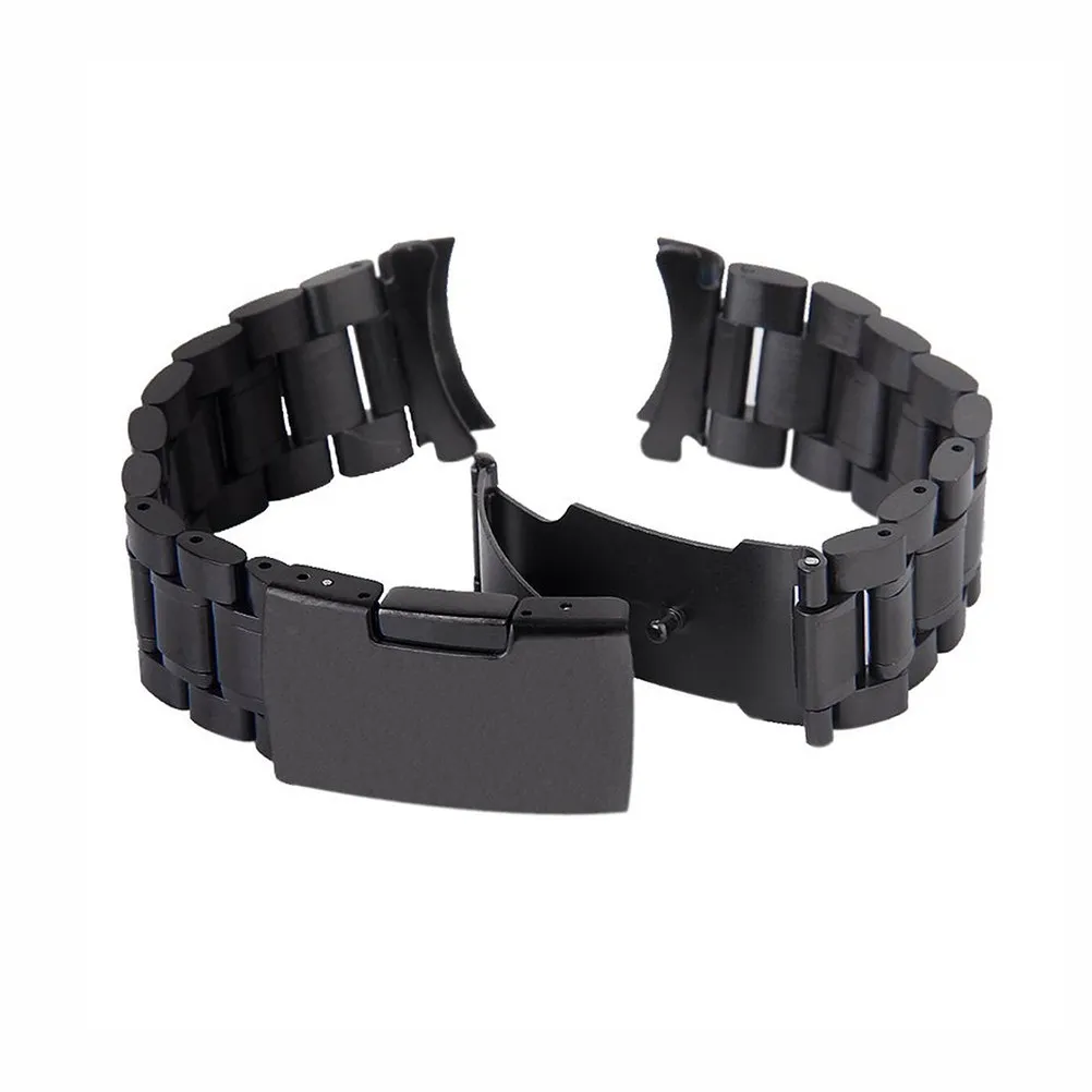 4Pcs Stainless Steel Watch Band Black 22Mm Solid Links Curved End Foldover Clasp Replacement Strap Spring Bars Included