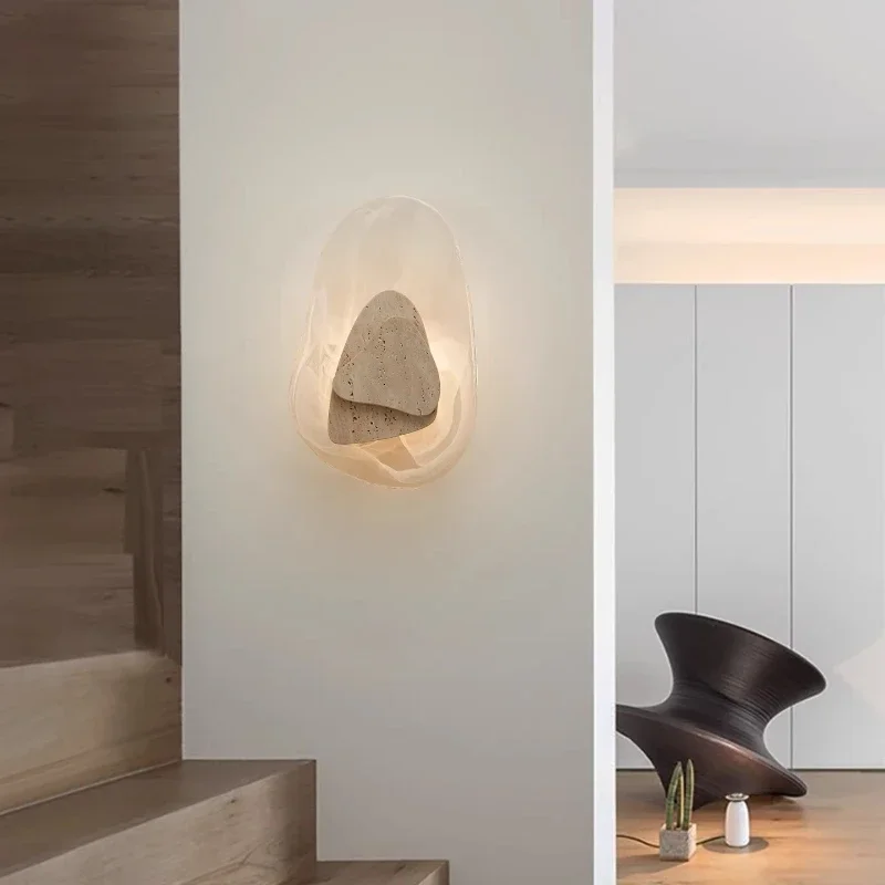 Modern Stone Travertine Wall Wall Lamp LED Indoor Home Decor Atmosphere Sconce for Bedroom Stairs