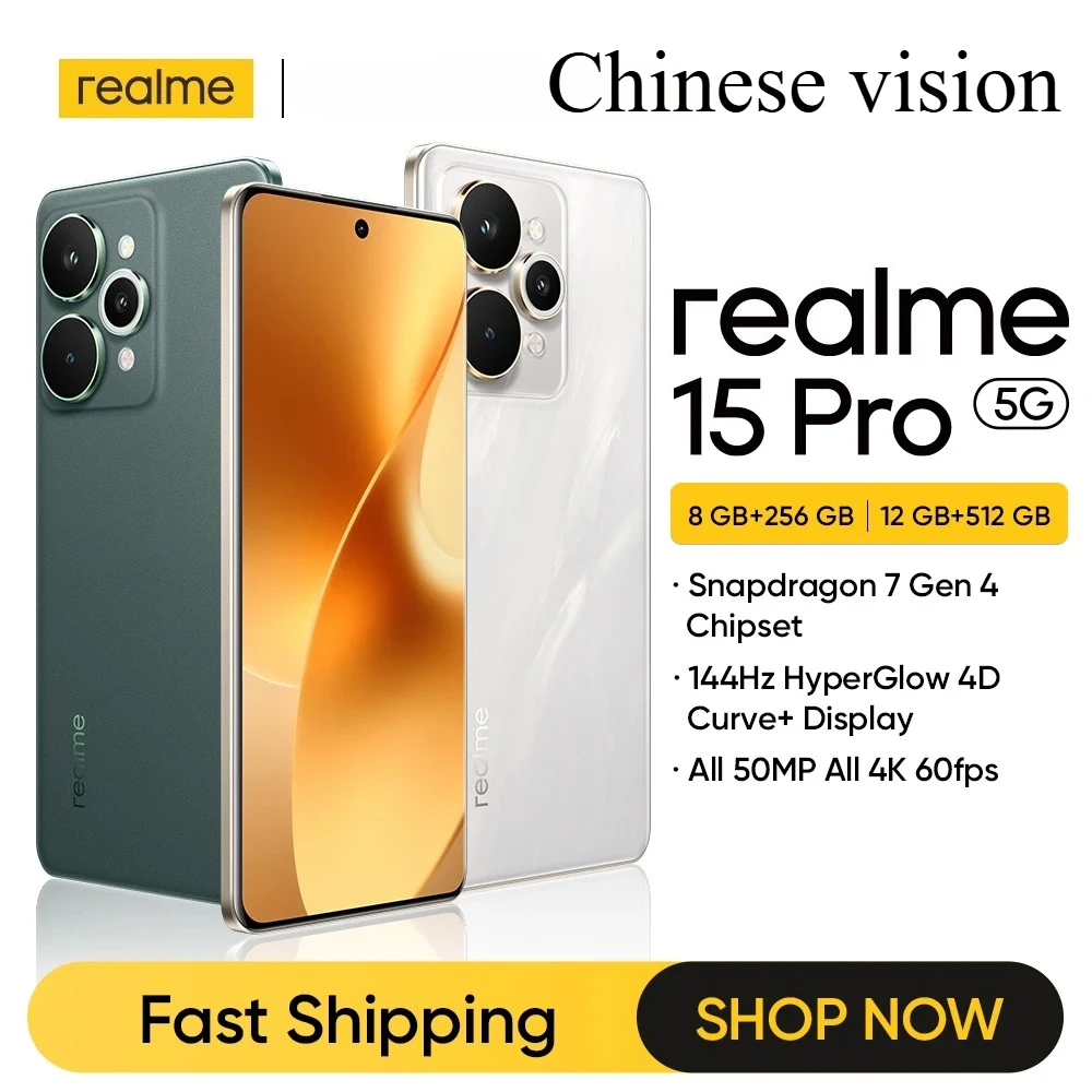 [العرض الأول في العالم] كاميرا خلفية Realme 15 Pro 5G إصدار صيني 6.8 بوصة 144 هرتز 7000 مللي أمبير في الساعة 80 وات SuperVOOC 50 ميجابكسل Snapdragon 7 Gen 4