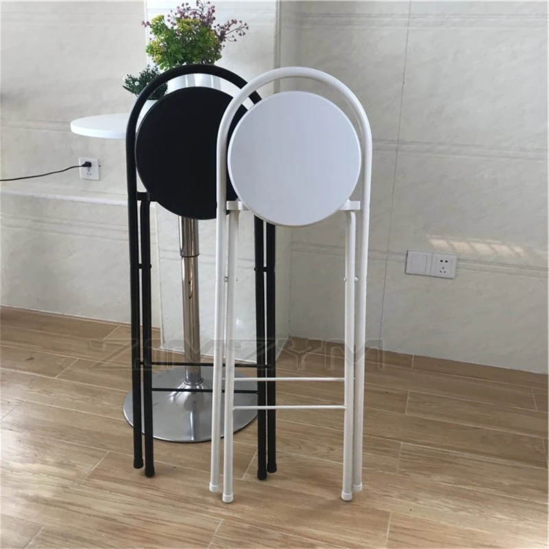 75cm Seat Height Foldable High Footstool Steel Leg Coffee Bar Counter Chair Arc Backrest Bar Stool Modern Commercial Furniture