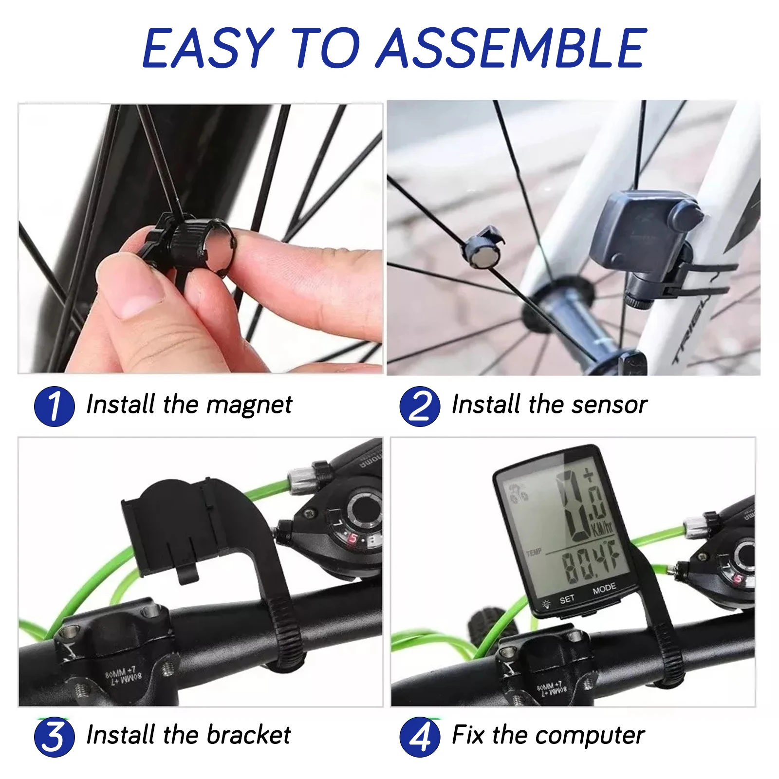 Wireless Bicycle Speedometer Odometer Large Screen Bike Computer Multi-Function Wireless Cycle Bike Computer Compact Lightweight