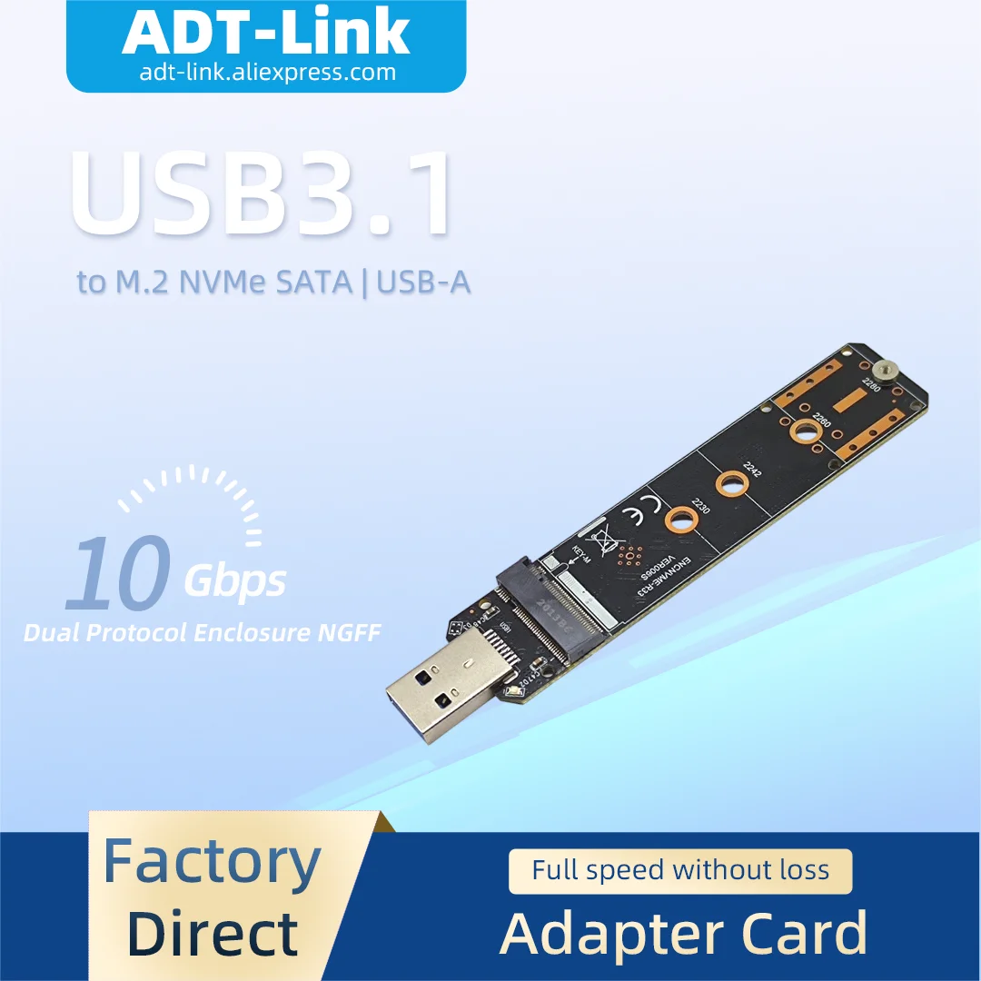 

NGFF M.2 to Type A USB3.1 To NVME SATA Dual Protocol Hard Drive Box M.2 SSD Enclosure RTL9210B Interface External Disk Case