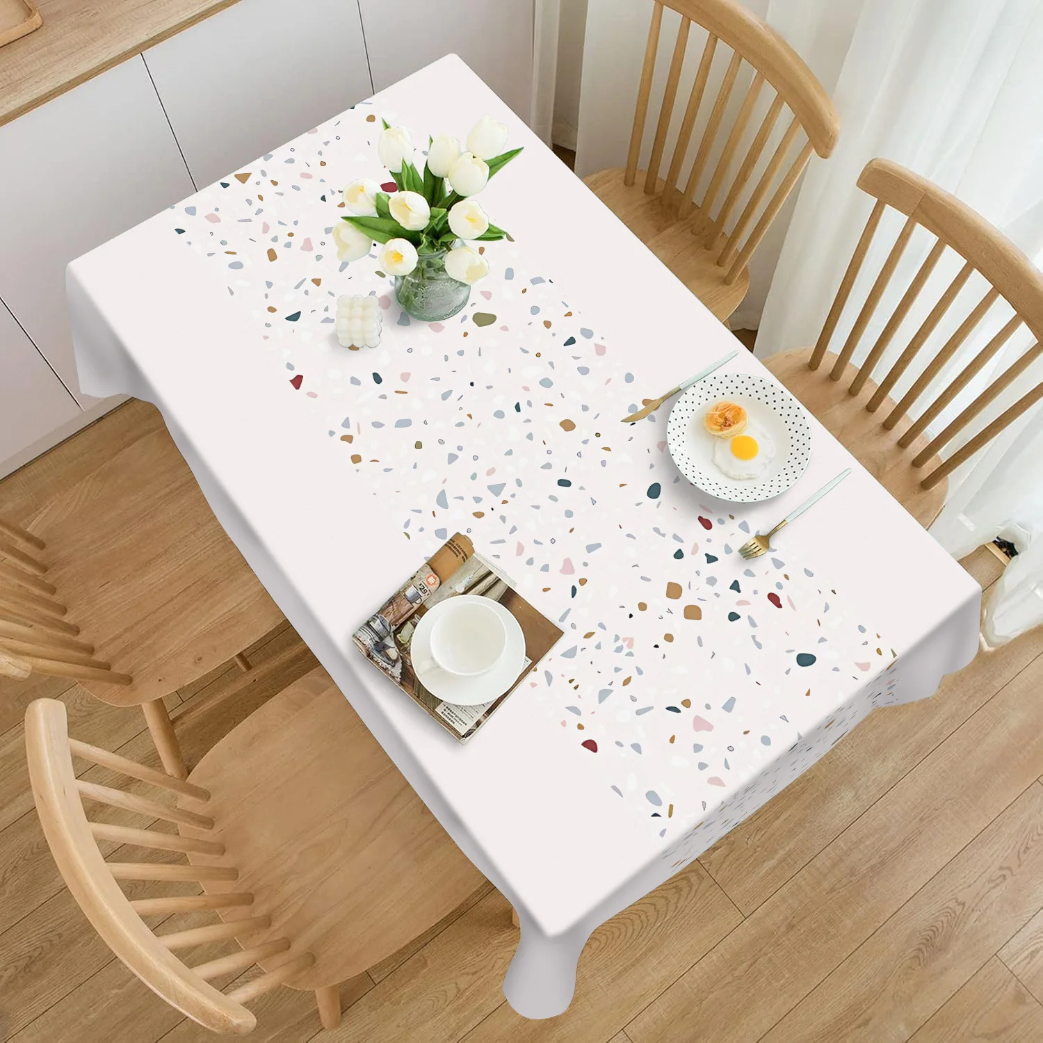 1 piece of simple style colorful patchwork pattern polyester tablecloth, washable table cover, for dining room decorationxzj