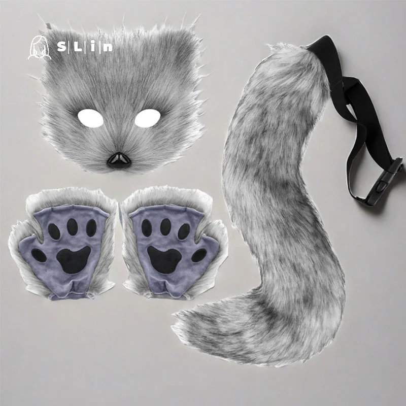 Foxes Mask+Tail +Gloves Set Halloween Cosplays Costume Accessorie Theme Party Dress Up Props Carnival Party Costumes Accessories