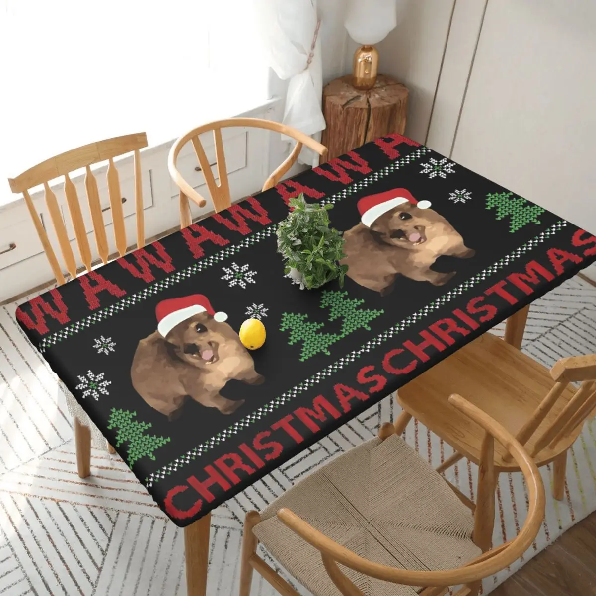 Christmas Wawa Mug Animal Hyrax Rectangular Tablecloth Oilproof Table Cover for Festival Party Decorations Table Cloth
