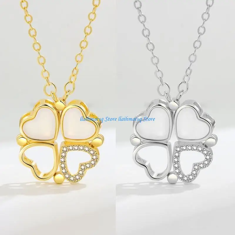 

573B Luxury Four Crystal Zircon Heart Four-leaf Clover Pendant Necklaces for Women Elegant Party Wedding Jewelry Female