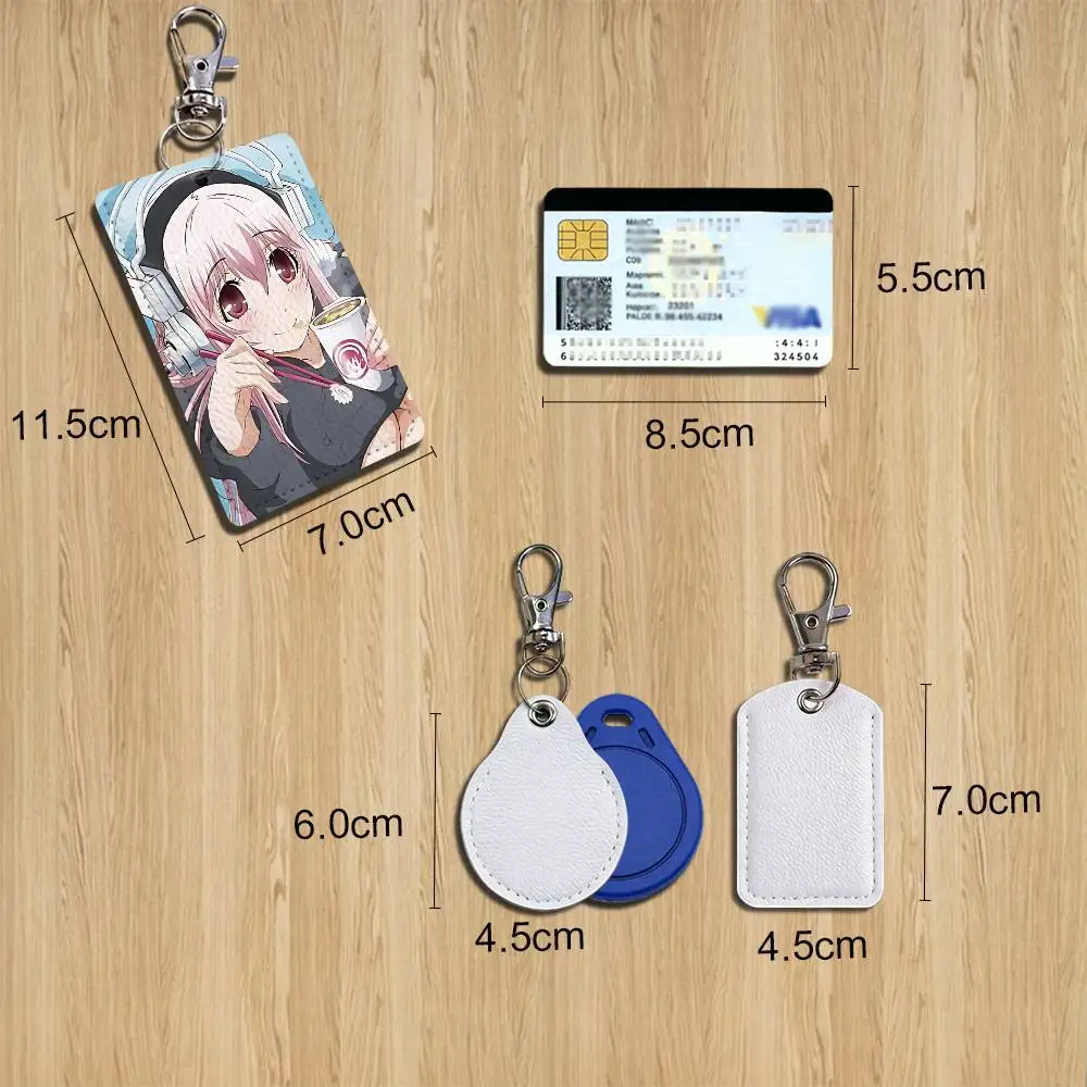 Natural idiot Super Sonico Cartoon Movie Singer Game Anime Leather Card Holder Can Store Access Control ID Card Subway case