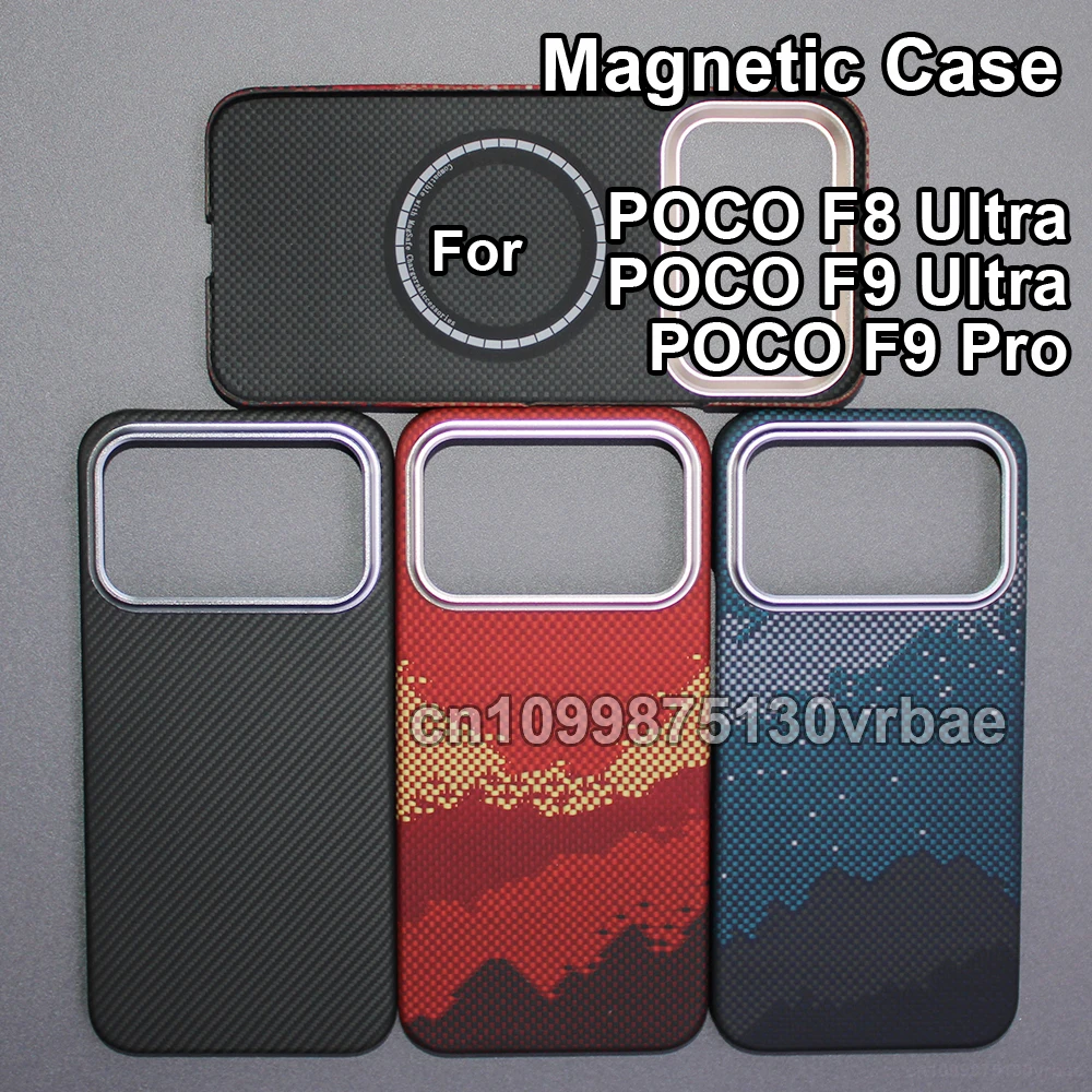Etui do Xiaomi Poco F8 Ultra/Poco F9 Ultra/Poco F9 Pro z włókna aramidowego 600D Kevlar, cienka twarda osłona z włókna węglowego, magnetyczne.