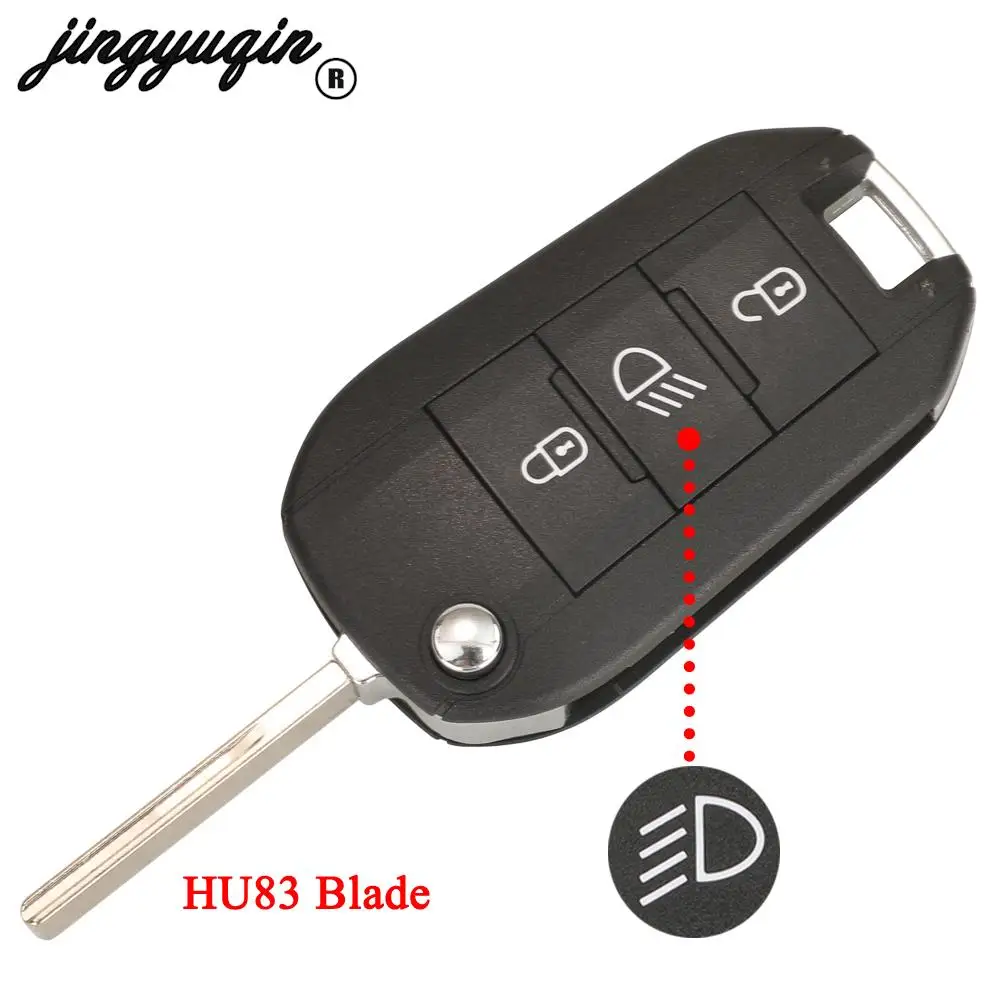 jingyuqin Flip Remote Car Key 433MHz 4A HITAG AES Chip For Peugeot Expert 308 3008 2016+ Citroen C4 Cactus 2014- HU83 3 Buttons