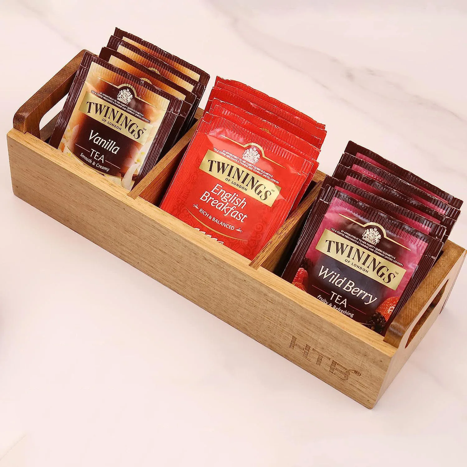 

Portable Solid Wood Bamboo Storage Box Rectangular Desktop Sundries Organizer for Tea Bag Sugar Coffee Portable Organizer Box