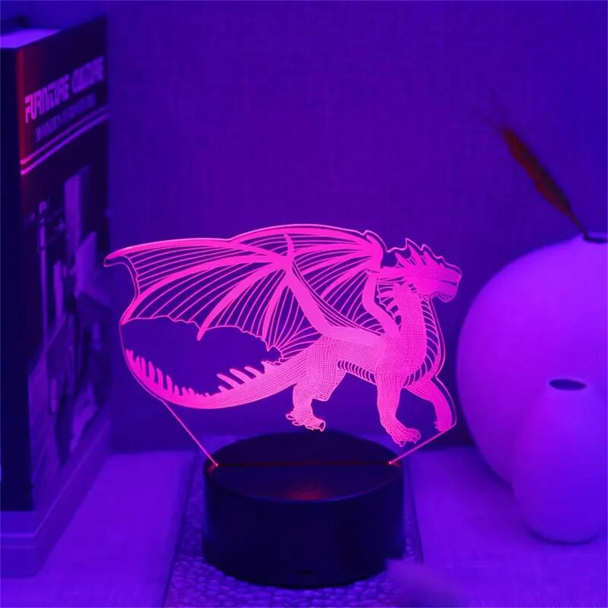 1pc  Fiery Dragon 3D Night Light, 3D Optical Illusion Lamp With Touch, 7-Color Changing Ambient Light For Bedroom