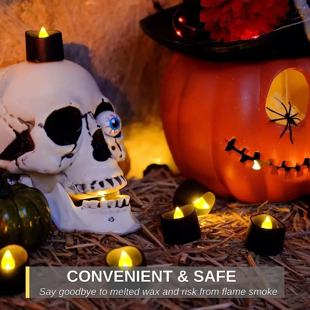 12Pcs Black LED Candle Lamp Battery Operated Tea Light Flameless Fake Electronic Candle For Halloween Xmas Party Decoration image 4