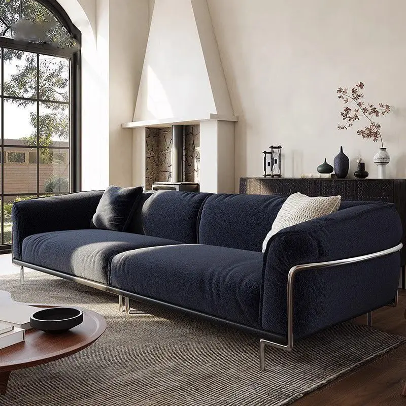 Wind linen fabric designer living room chenille stainless steel cloud sofa