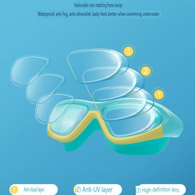 Waterproof Children's Swimming Goggles High-definition Anti-fog Wide-angle Large Frame Seal Wearing Earplugs Goggles for Kids view 2