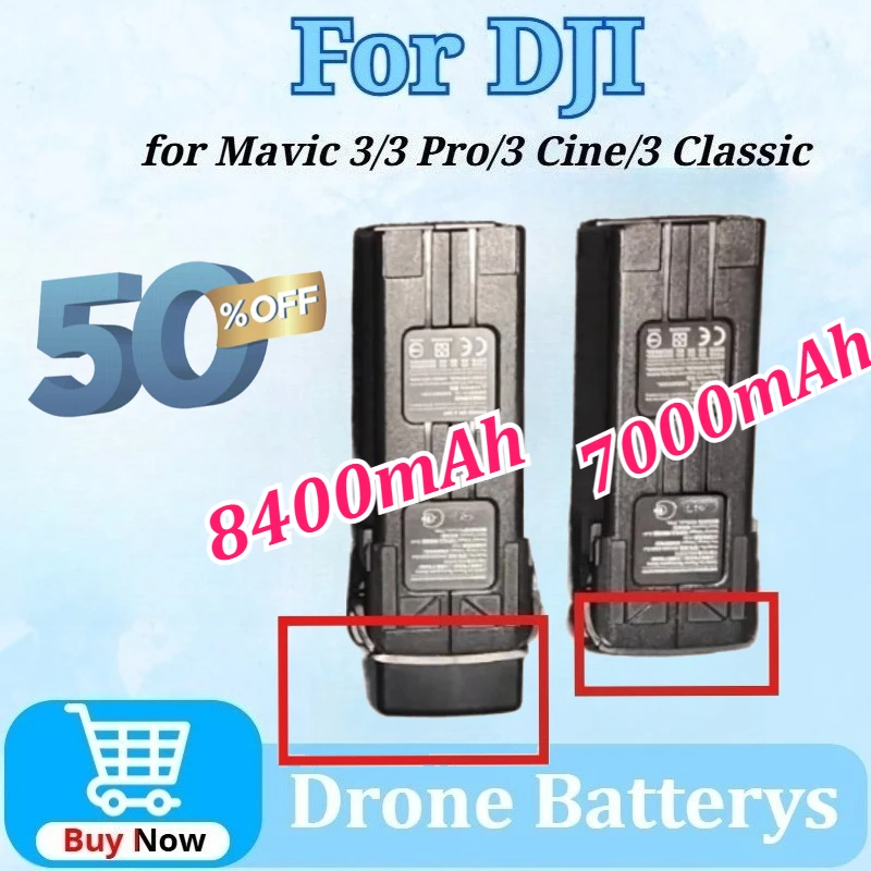 

Для DJI Mavic 3/3 Pro/3 Cine/3 Classic: Интеллектуальная модифицированная аккумуляторная батарея повышенной емкости 7000 мАч/8400 мАч, два варианта