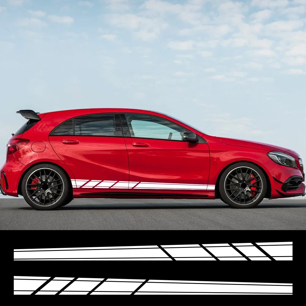 2Pcs Car Side Door Skirt Stickers For Mercedes-Benz AMG A45 A Class Racing Stripe Style Vinyl PVC Decals Auto Tuning Accessories