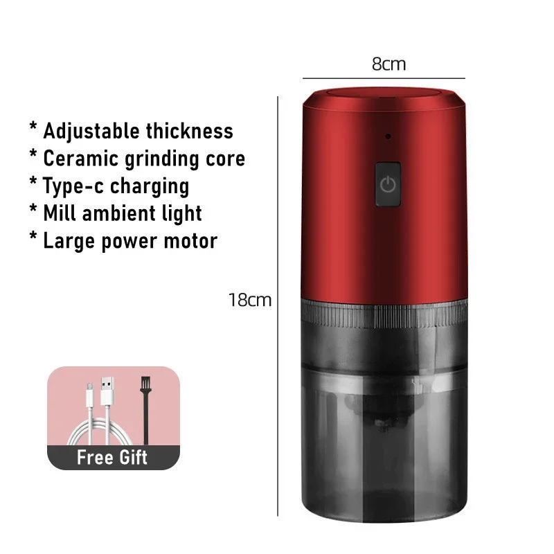 Elektrische Kaffeemühle, über USB wiederaufladbar, Kaffeemühle mit einstellbaren Einstellungen, Bohnenmahlmaschine, Kaffe Bohnen Grinder