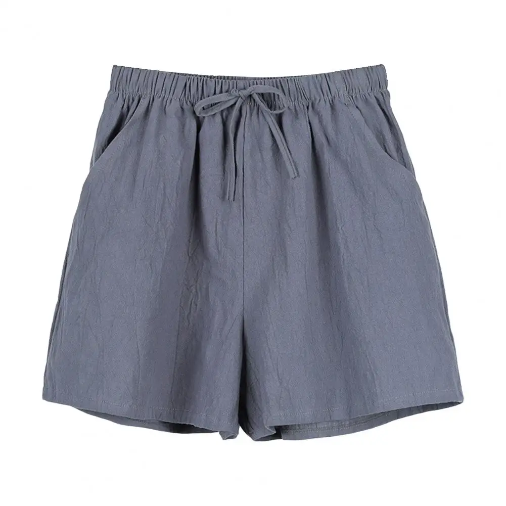 Shorts elegantes casuais femininos, fechamento de cordão com elástico na cintura alta, bolsos convenientes para esporte, verão