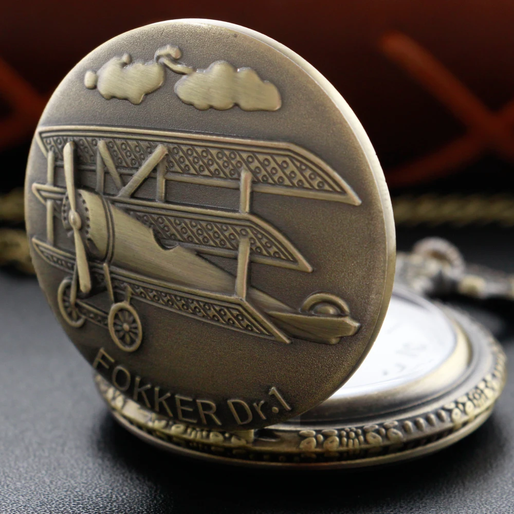 Bronze Aircraft Commemorative Emblem Men's and Women's Quartz Pocket Watch Fashion Best Festival Gift Student Clock