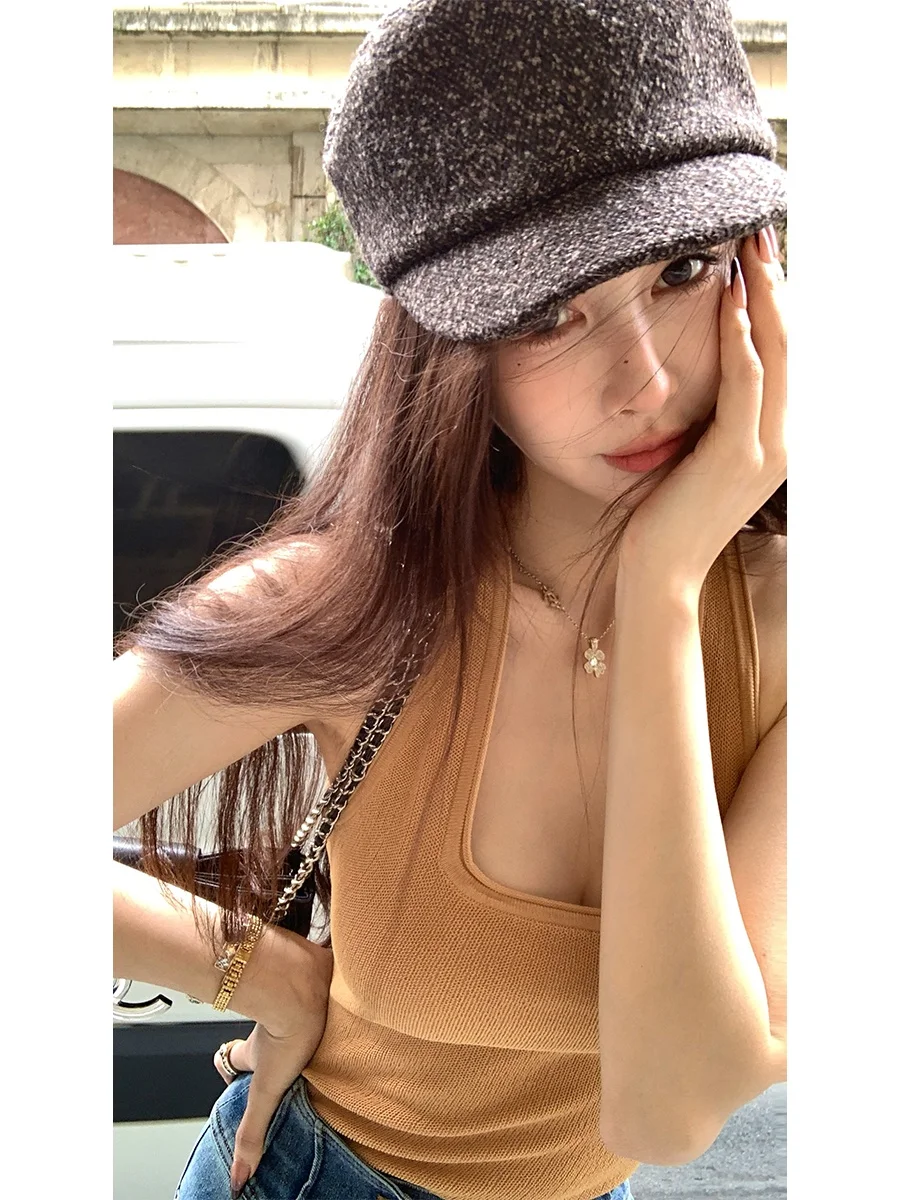 

Женский укороченный топ Achi с квадратным вырезом, двусторонний трикотаж, облегающий крой, без бретелек, модный, укороченный