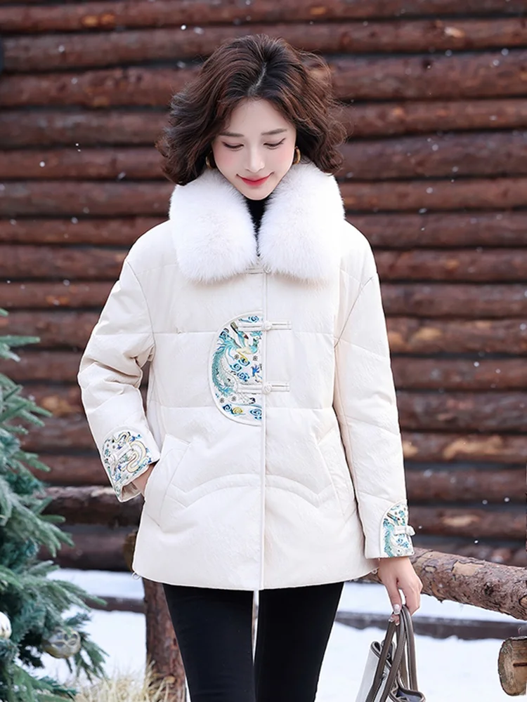 

Куртка женская зимняя из натуральной кожи с воротником из норки и пуховым наполнителем, корейский стиль, белая, из овчины