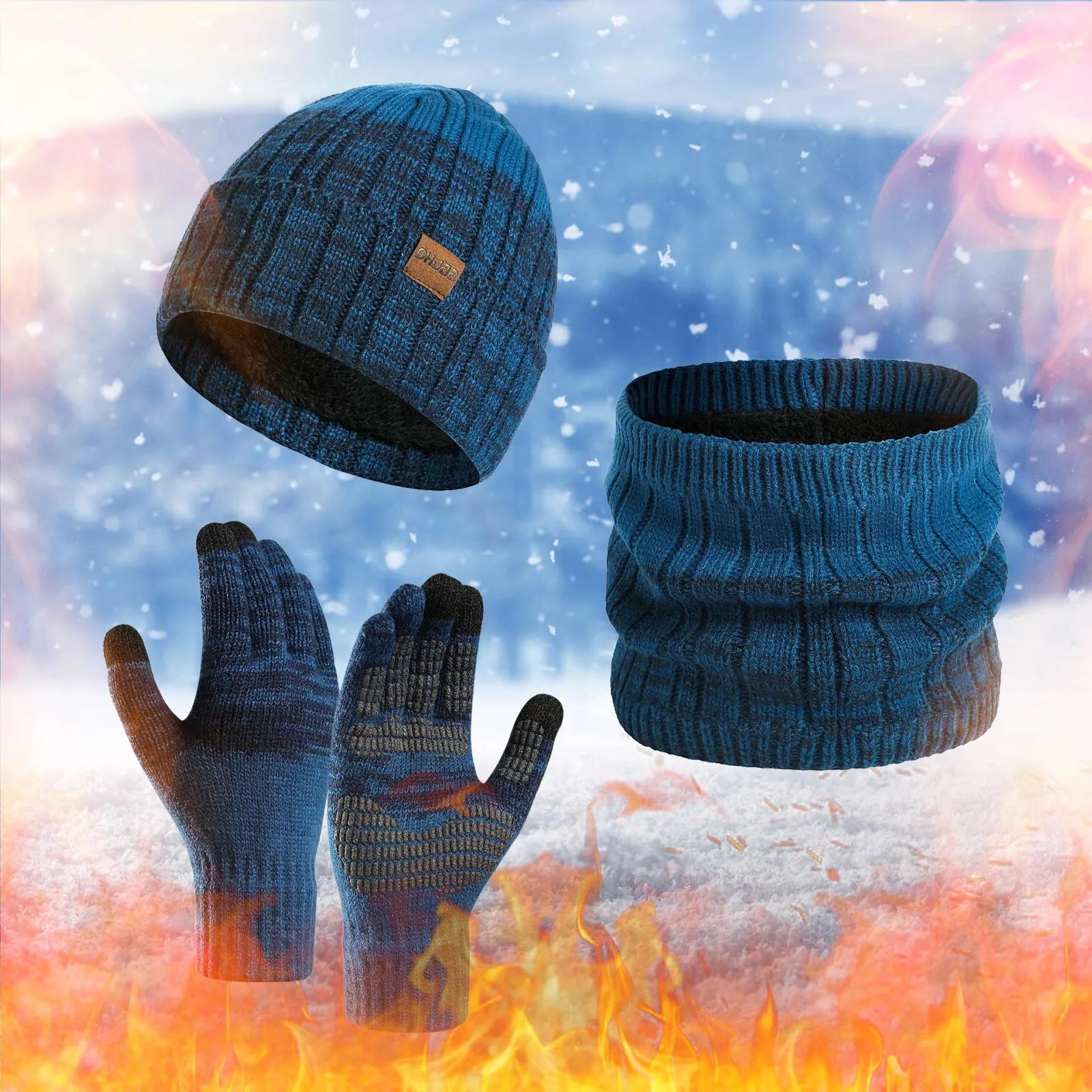 Ensemble de gants unisexes pour hommes, garde au chaud, bonnet Telefinger, écharpe à doublure sourire, fil de laine masculin, silencieux de cou, GaClaHat, hiver