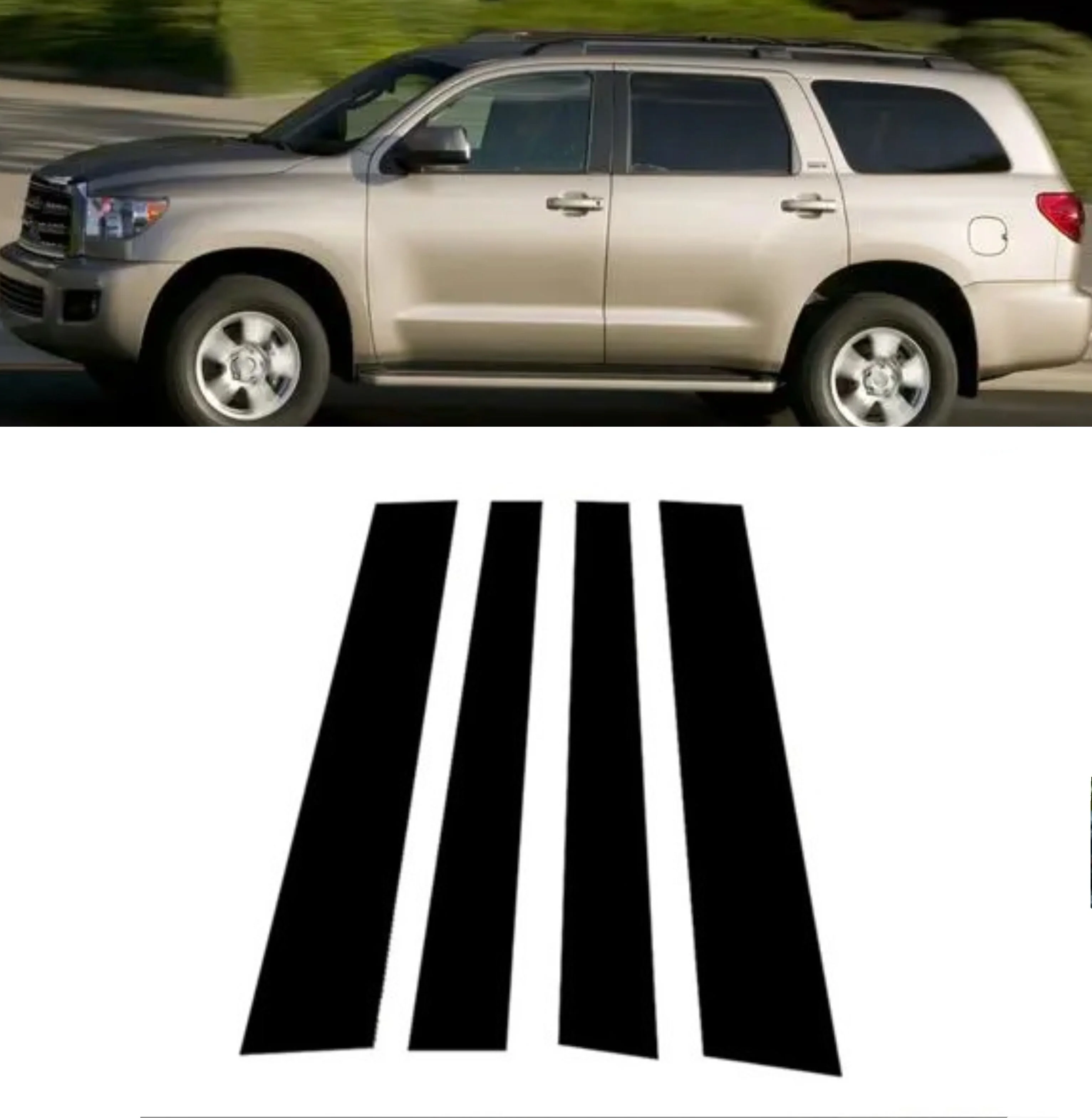 4PCS Glossy Black Pillar Posts  Fit For  Toyota Sequoia XK60 2008-2022 2021 2020 Window Door Column B C  Cover Trim Stickers