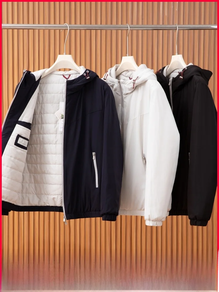 

Italian Luxury Men's Winter Coat Double Zipper Windproof Warm Wool Silk Cotton Jaet Trendy Stand Fit Long Sve Hoodie