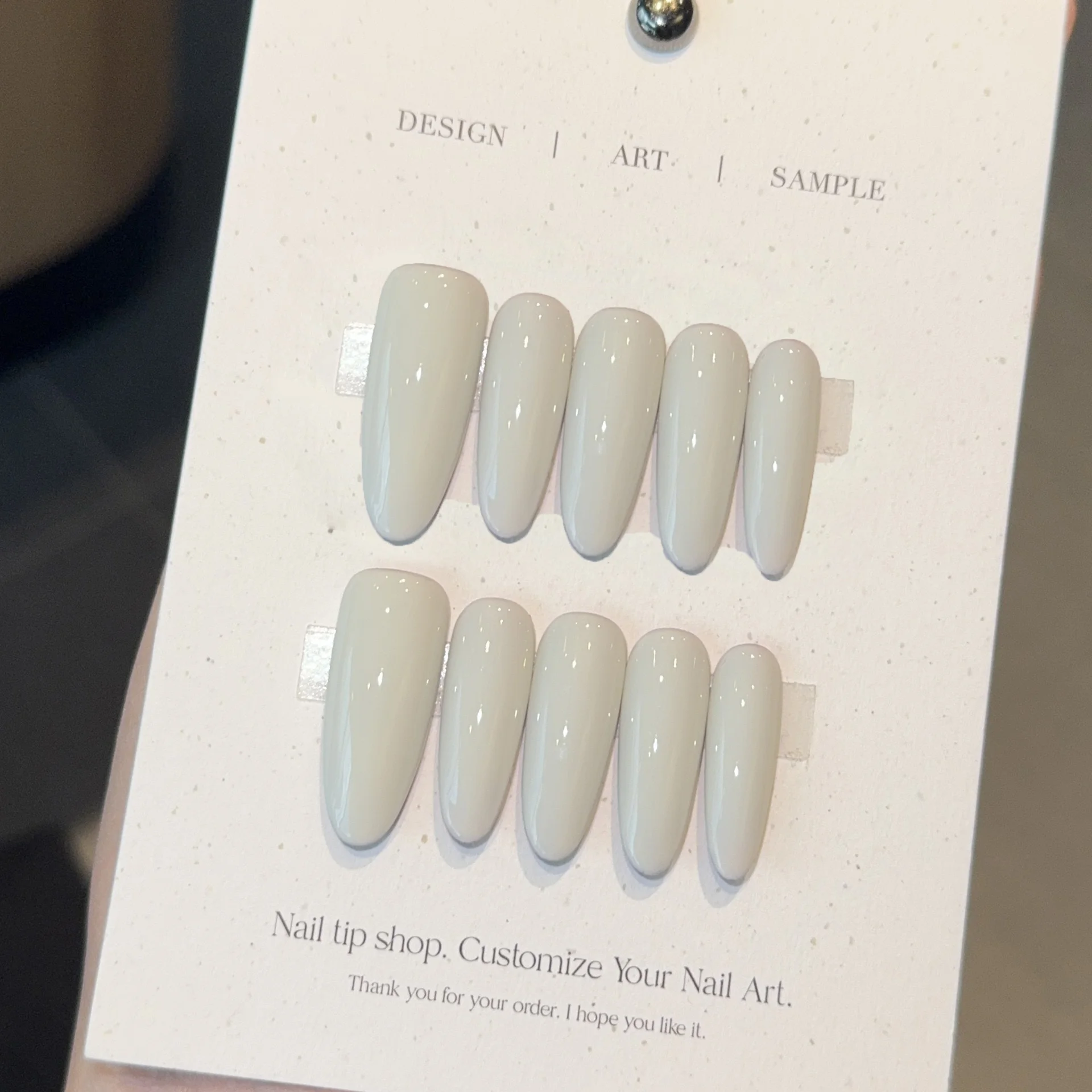 10pcs New Handmade French Long Oval Press On Nails Double-sided Two Solid Color Pearl Design Fake Nails Wearable Nails Art Tips