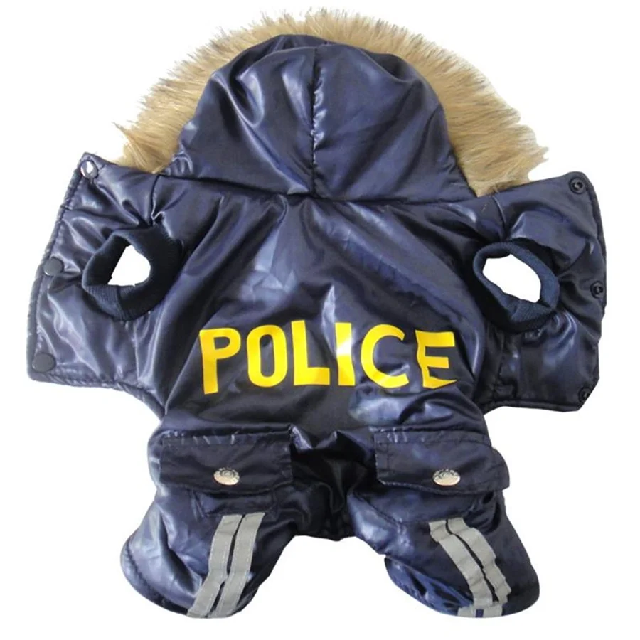 Police Style Hooded Dog Coat, Pet Clothes, Windproof Jumpsuit, Warm Dog Coat, Cosplay Clothing, Winter, New