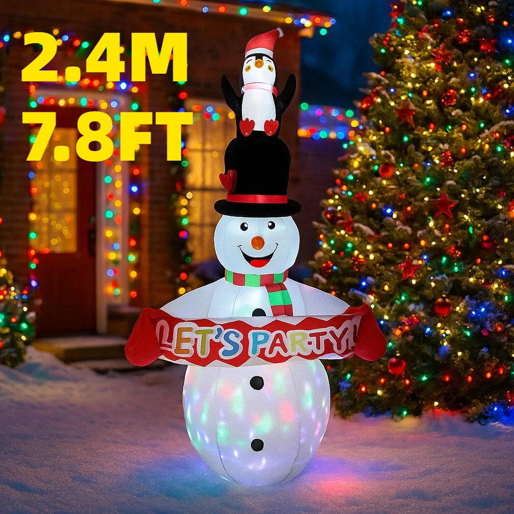 2.4M/7.8FT Opblaasbare Sneeuwpop Pinguïn Snoep Riet Verlichting LED Home Decoraties Speelgoed Yard Xmas Ornamenten Vakantie Decor levert