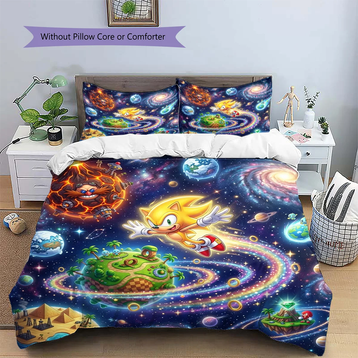 Hedgehog Sonic Patterned Pillowcase & Duvet Cover Set Bedroom Art Decor Anime Bedding Great Gift for Collectors.-TING - view 2