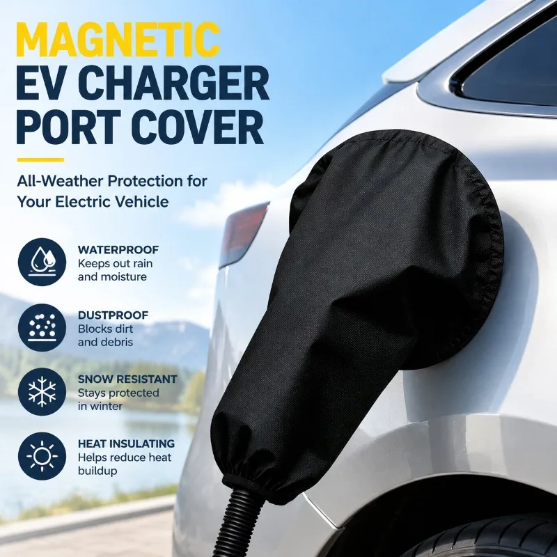 Magnetic EV Charger Port Cover, Oxford Fabric, Waterproof Dustproof Snow Resistant Rain Shield, Heat Insulating for Electric