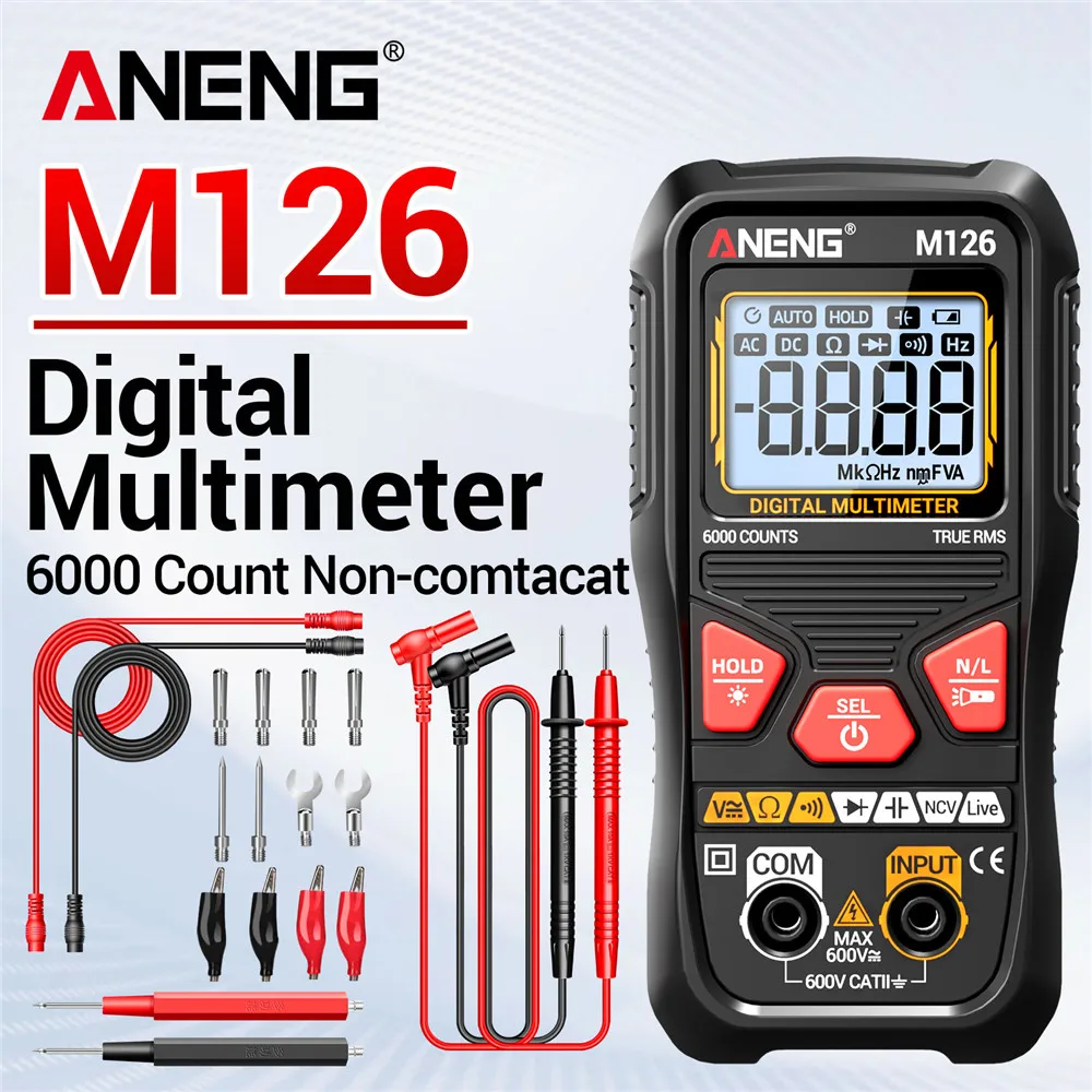 

Портативный цифровой мультиметр ANENG M126, высокоточный, с функцией NCV, 6000 измерений, профессиональный измерительный прибор, инструмент для электриков