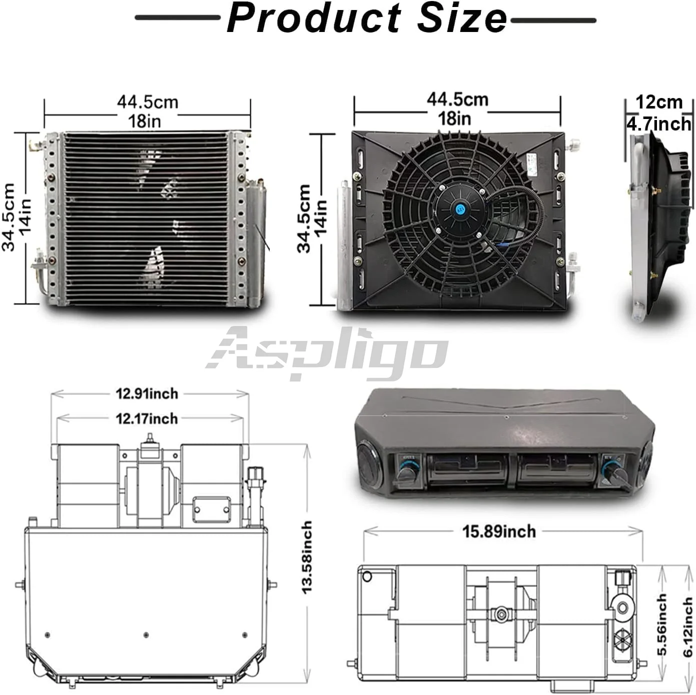 Aspligo-Carro Universal Ar Condicionado Elétrico, 12V, 24V, Calor e Frio, Compressor para Caminhão, Ônibus, Campista, Van, Underdash Ar Condicionado