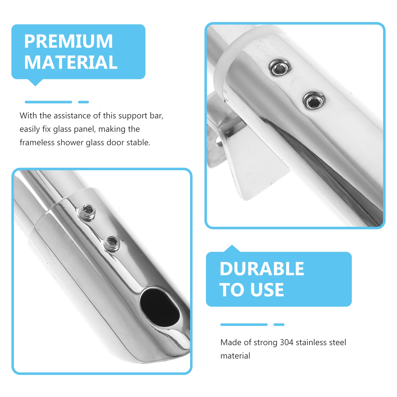 

Durable 304 Stainless Steel Shower Door Support Bar 8-12mm Glass Frameless Fixed Panel Accessory