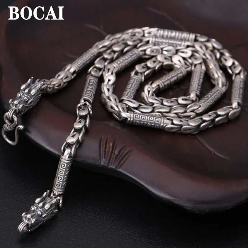 100% S925 Pure Silver Jewelry Accessories Classic Domineering Personality Head Dragon Scale Men Necklace Jewelry Accessories