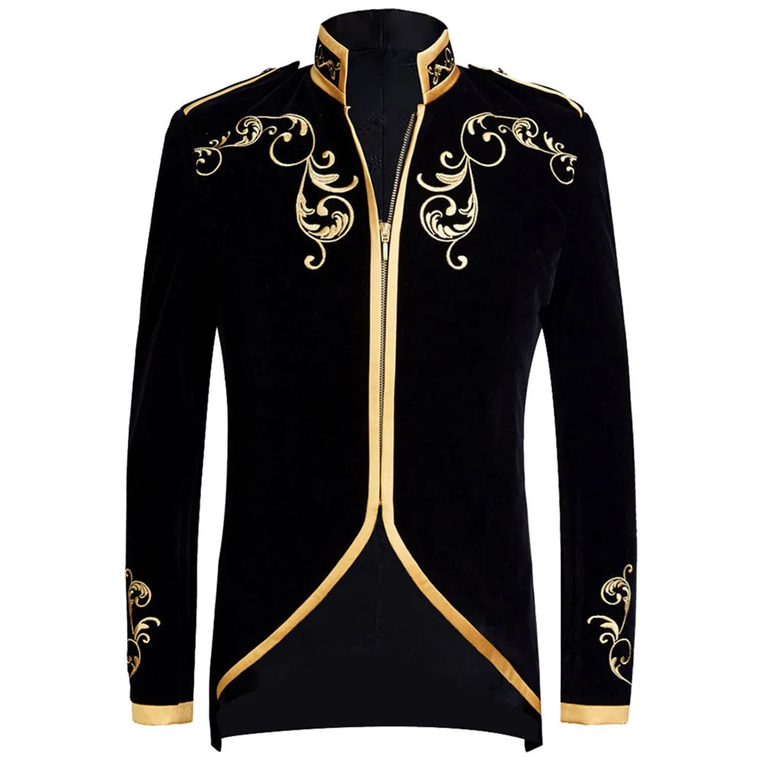 

2026 men's stand-up collar zipper black slim-fit, suit, fashion performance studio photo blazer