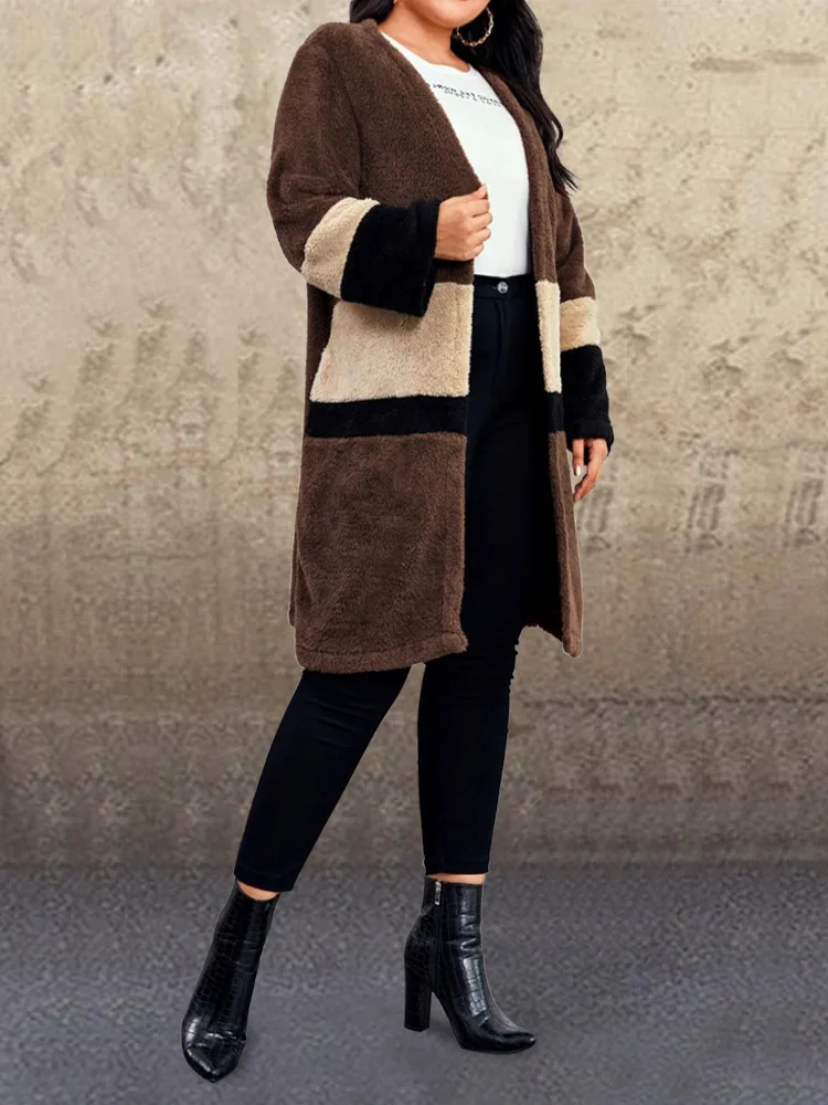 Autumn and winter plus size casual ladies coat 5XL -9XL fashion solid color stitching pocket long coat